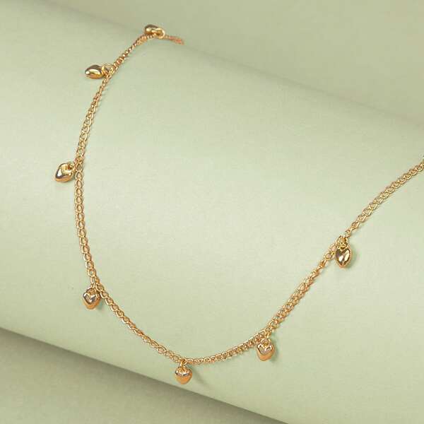 

Dainty Chain Puff Heart Charm Necklace, Gold