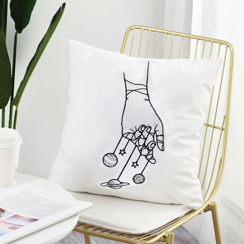 

Planet & Hand Print Cushion Cover Without Filler, White