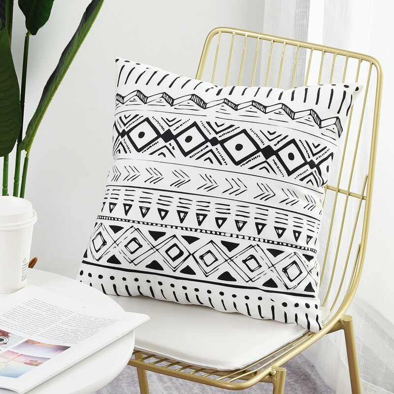 

Geometric Pattern Print Cushion Cover Without Filler, Black and white