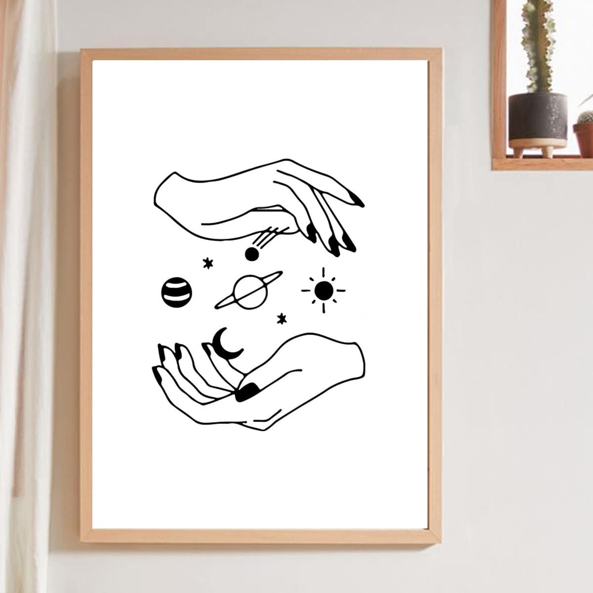 

Hand & Planet Print Wall Print Without Frame, Black and white