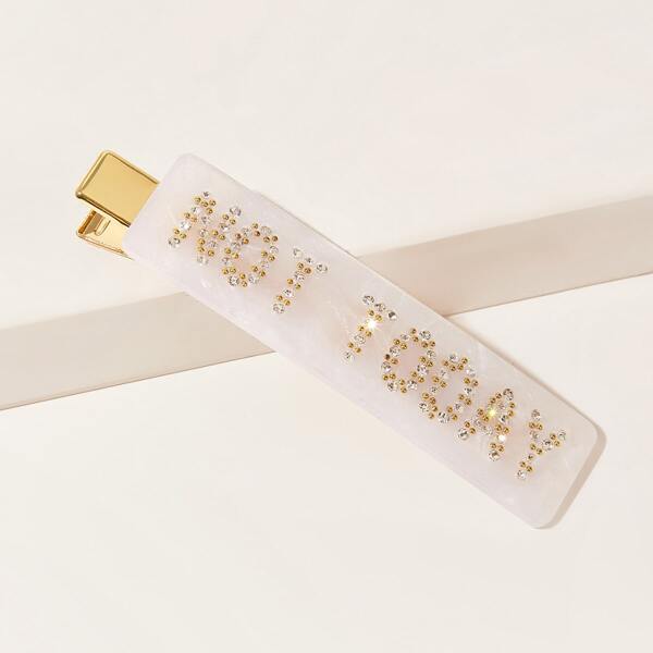 

Rhinestone Engraved Letter Hair Clip, White