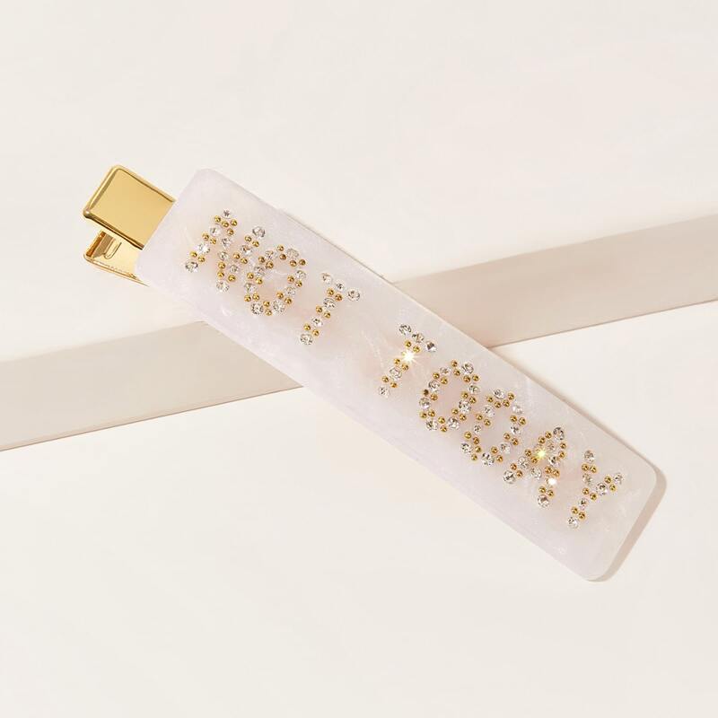 

Rhinestone Engraved Letter Hair Clip, White