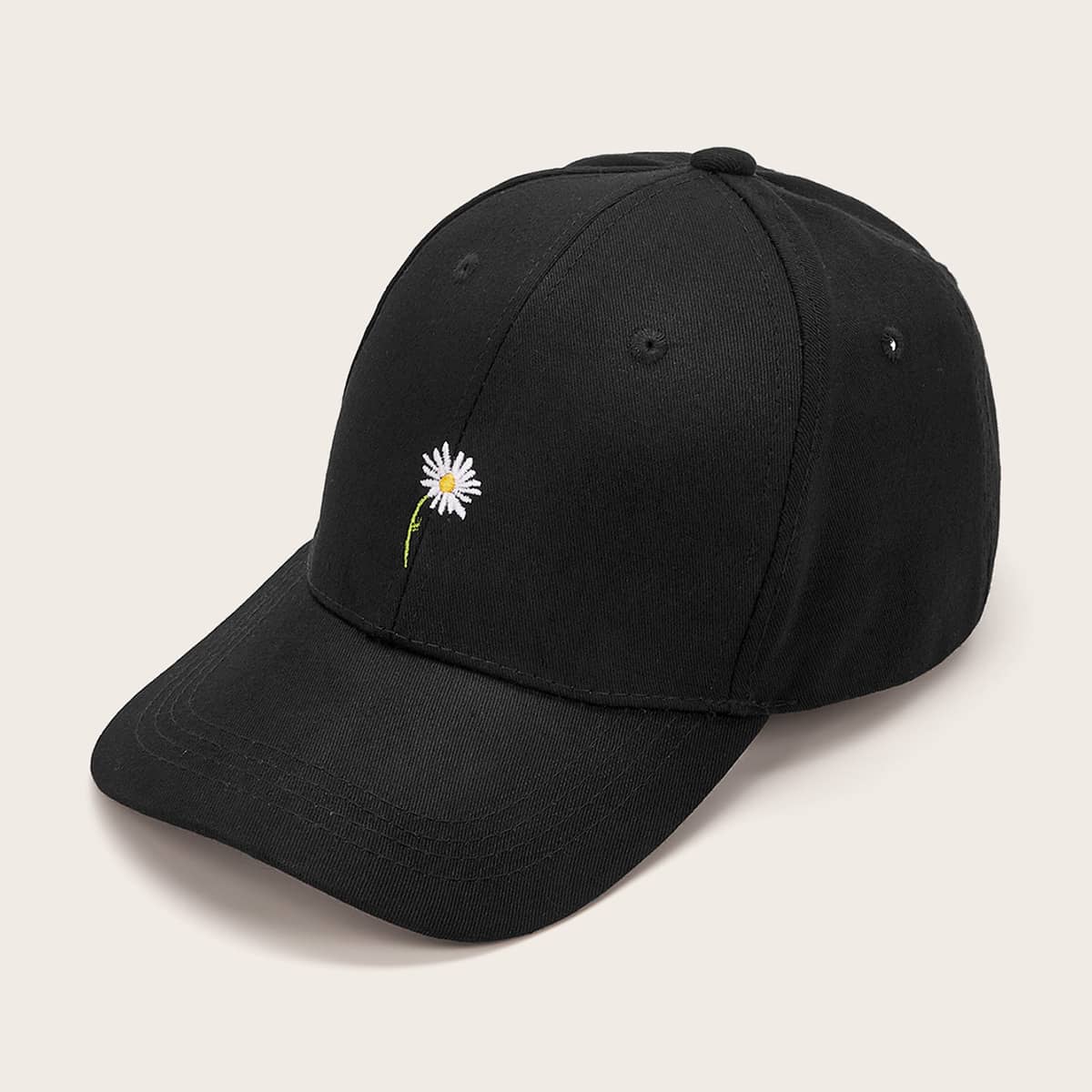 

Daisy Embroidered Baseball Cap, Black