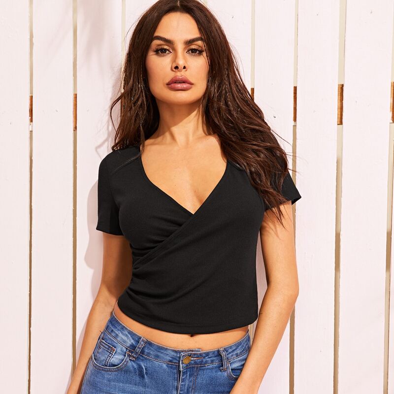 

Black Surplice Crop Top