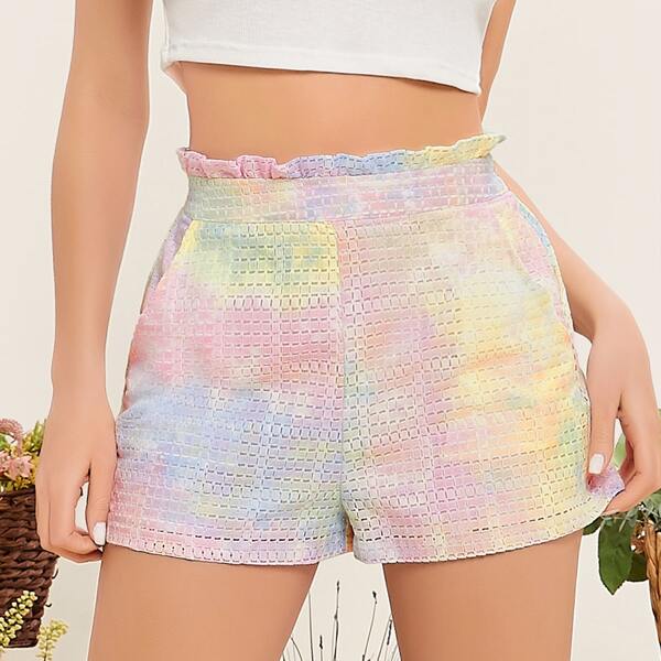 

Elastic Waist Tie Dye Lace Shorts, Multicolor