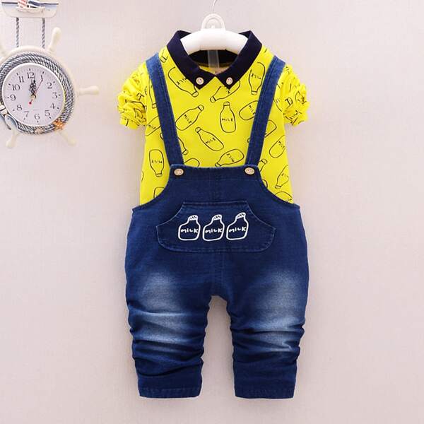 

Toddler Boys All Over Milk Bottle Print Tee & Letter Graphic Overall, Multicolor