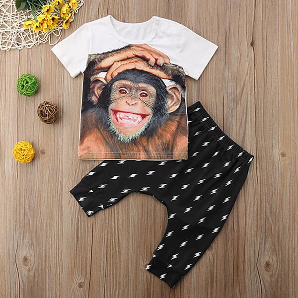 

Toddler Boys Gorilla Print Tee & Sweatpants, Black and white