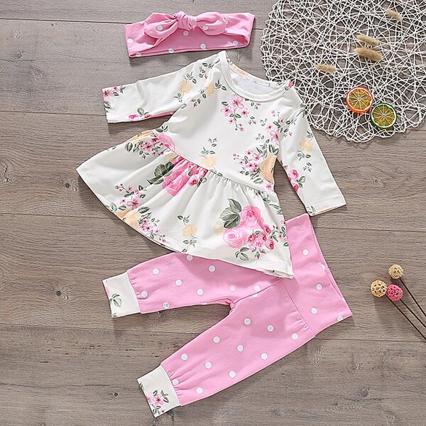 

Toddler Girls Floral Print Peplum Tee & Sweatpants & Headband, Multicolor
