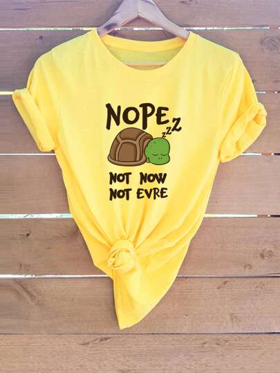 Plus Cartoon And Slogan Graphic Tee