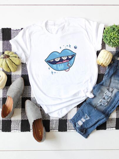Plus Lip Print Short Sleeve Tee
