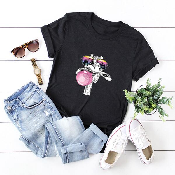

Cartoon Graphic Short Sleeve Tee, Black