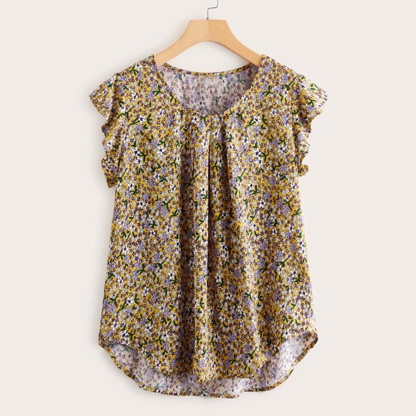 

Ditsy Floral Curved Hem Top, Multicolor
