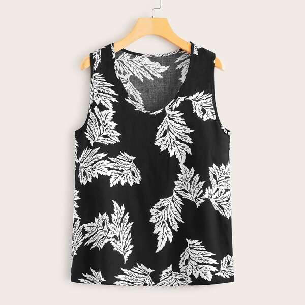 

Plants Scoop Neck Tank Top, Black and white