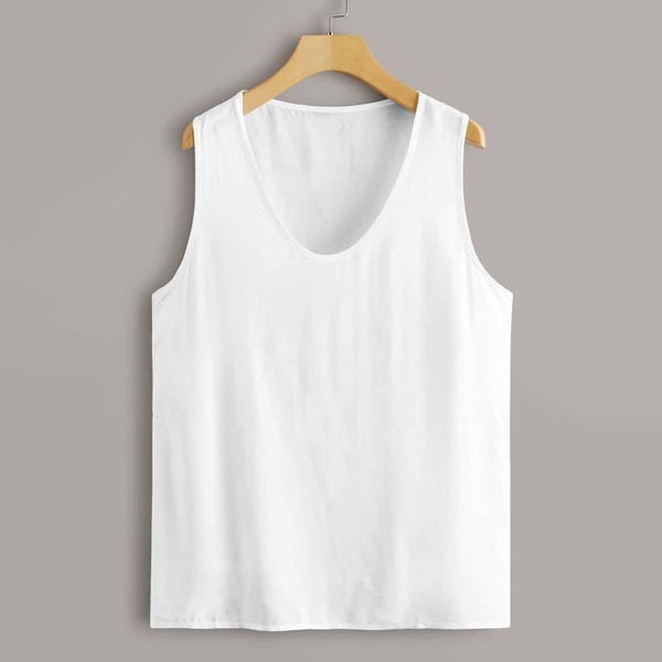 

Solid Scoop Neck Tank Top, White