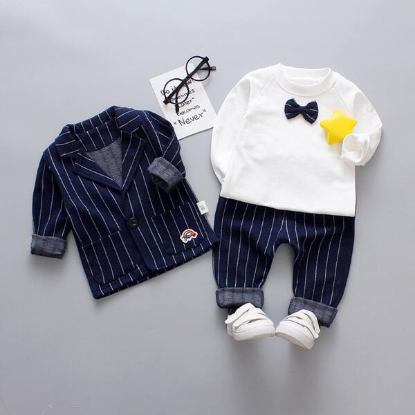 

Toddler Boys 3pcs Vertical Stripe Bow Front Set, Navy