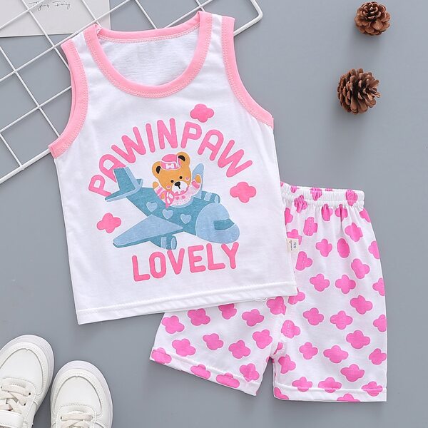 

Toddler Girls Cartoon Graphic Ringer Tank Top & Shorts, Multicolor