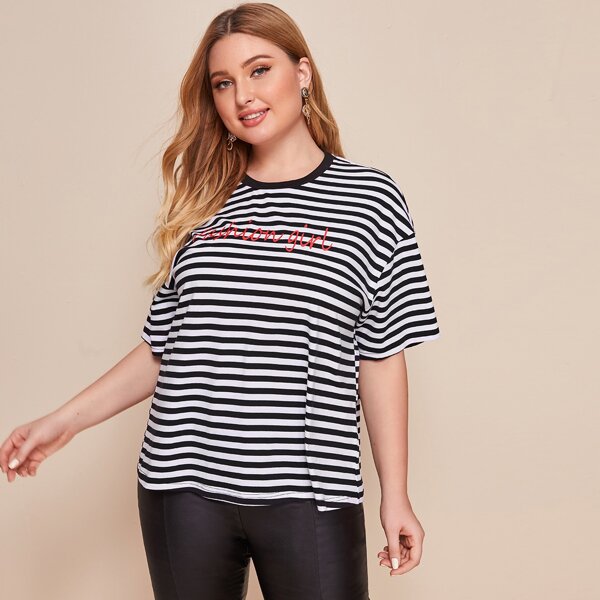 

Plus Letter Graphic Striped Tee, Black and white