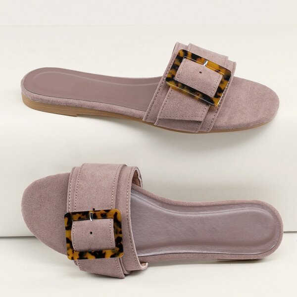 

Tortoise Buckle Open Toe Flat Slide Sandals, Purple