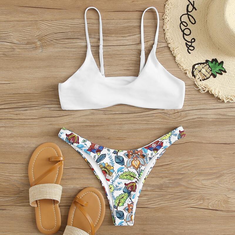 

Random Floral High Cut Bikini Swimsuit, Multicolor