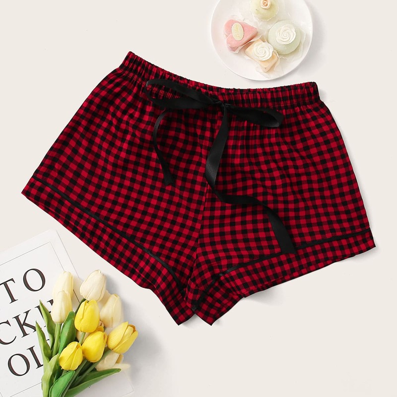 

Tie Front Gingham Sleep Shorts, Red