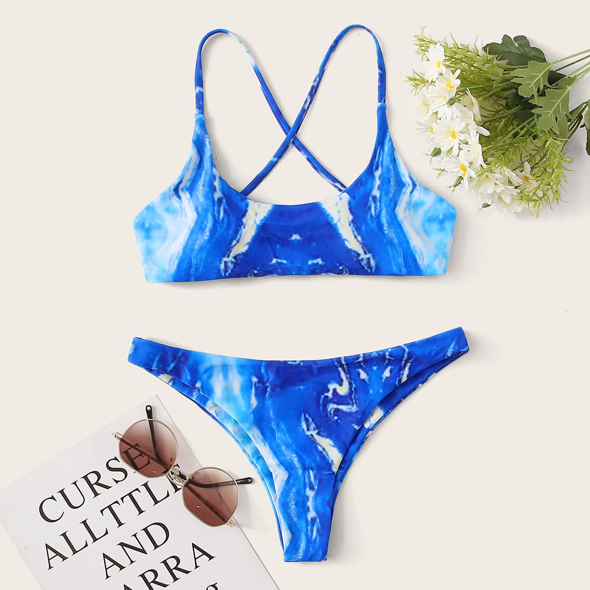 

Tie Dye Lace Up Back Bikini Swimsuit, Blue