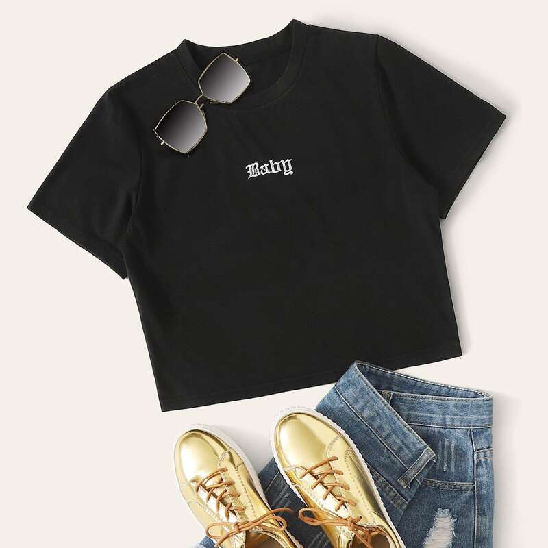 

Baby Embroidery Black Crop Top