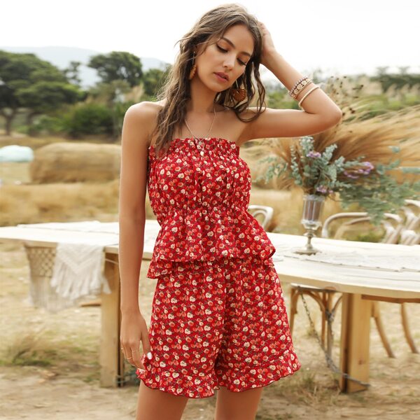 

Ditsy Floral Tube Top With Shorts, Red