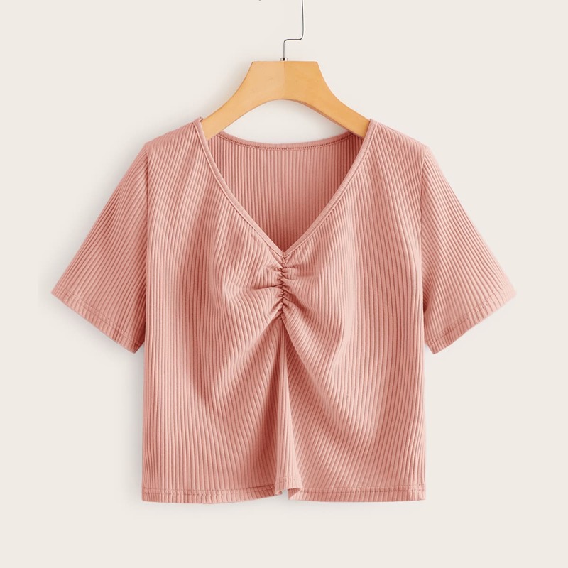 

Ruched Pink Crop Top, Pink pastel