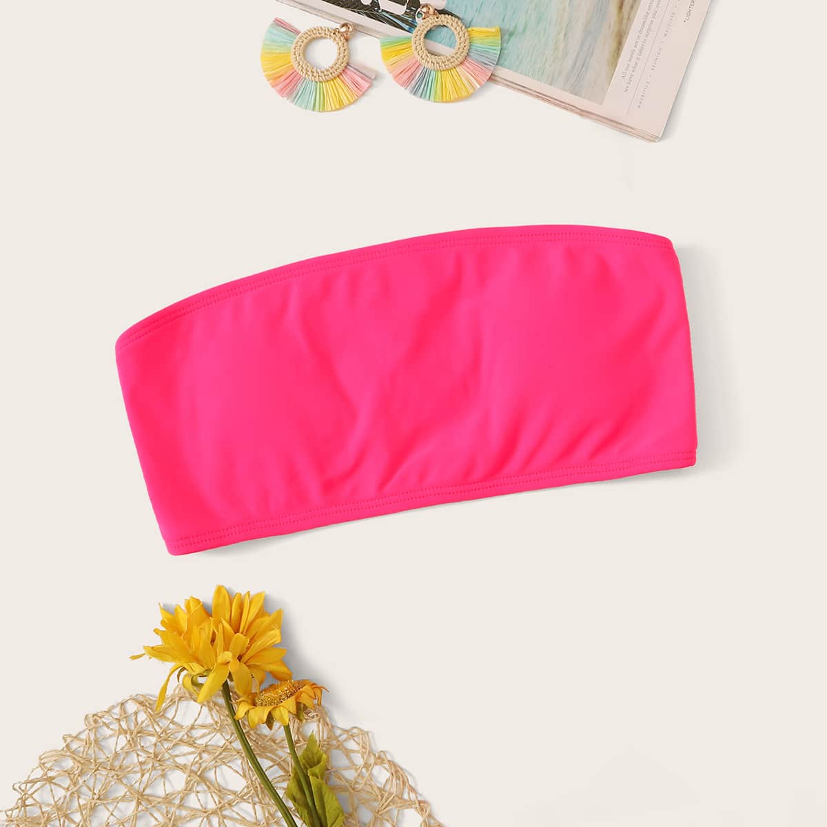 

Neon Pink Bandeau Bikini Top, Pink bright