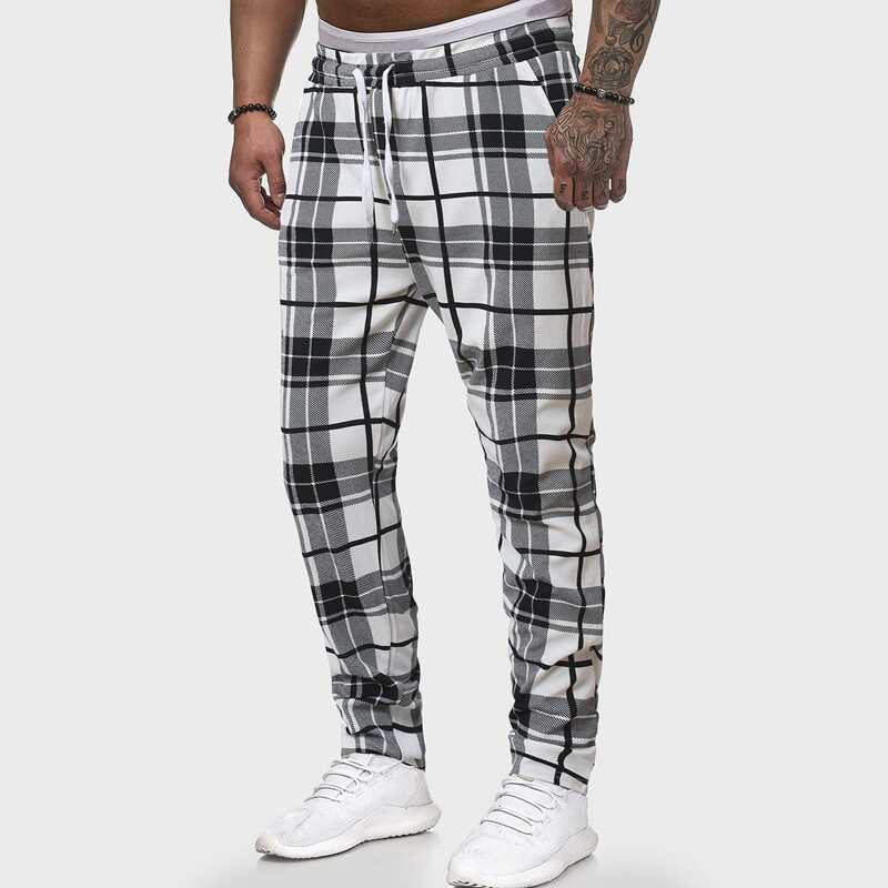 

Guys Plaid Drawstring Waist Pants, Black and white