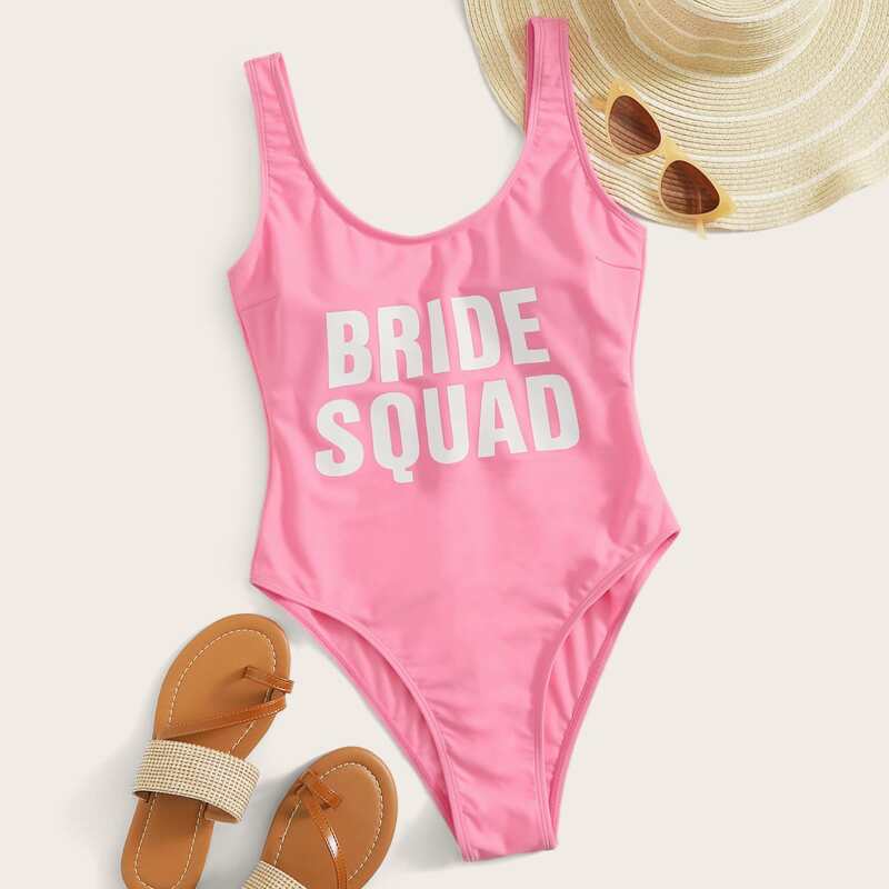 

Letter Graphic One Piece Swimsuit, Pink