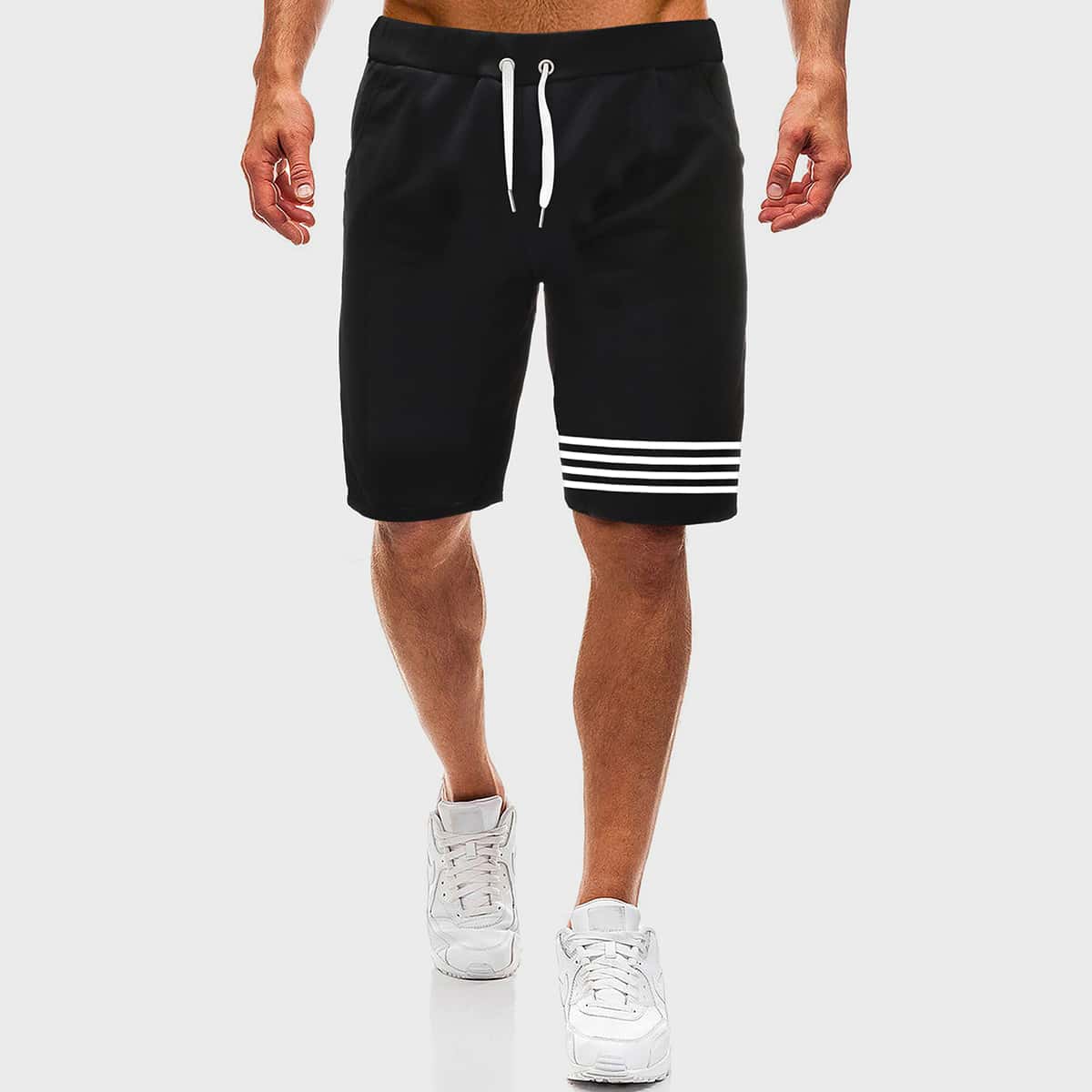 

Guys Stripe Drawstring Track Shorts, Black