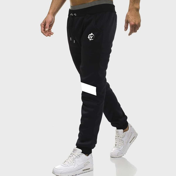 

Men Contrast Panel Drawstring Sweatpants, Black