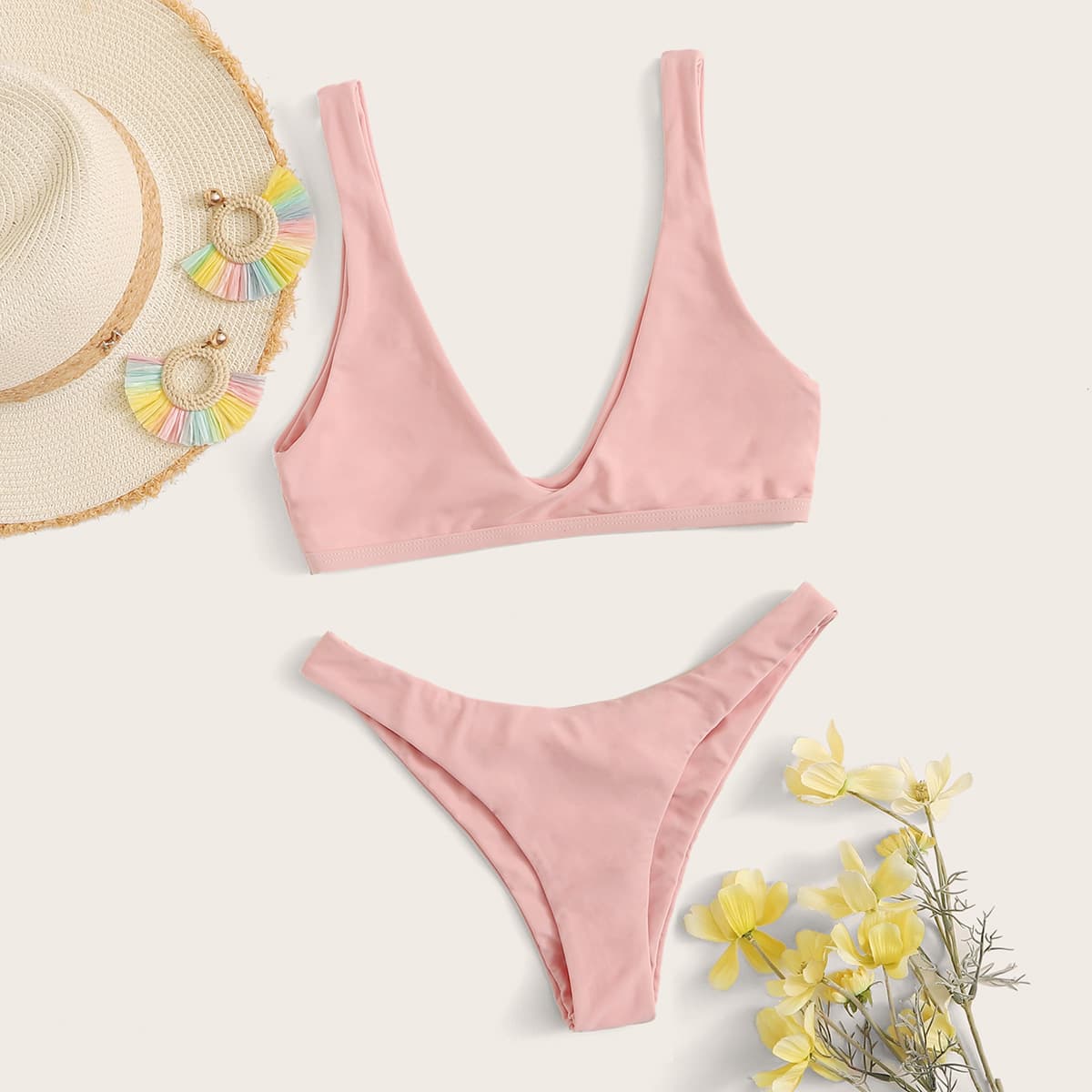 

Double V High Leg Pink Bikini Swimsuit