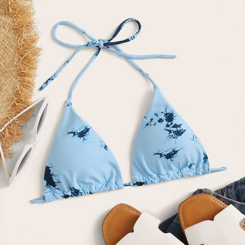 

Tie Dye Halter Bikini Top, Blue