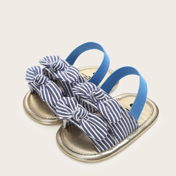 

Baby Girl Bow Decor Striped Slingback Sandals, Blue