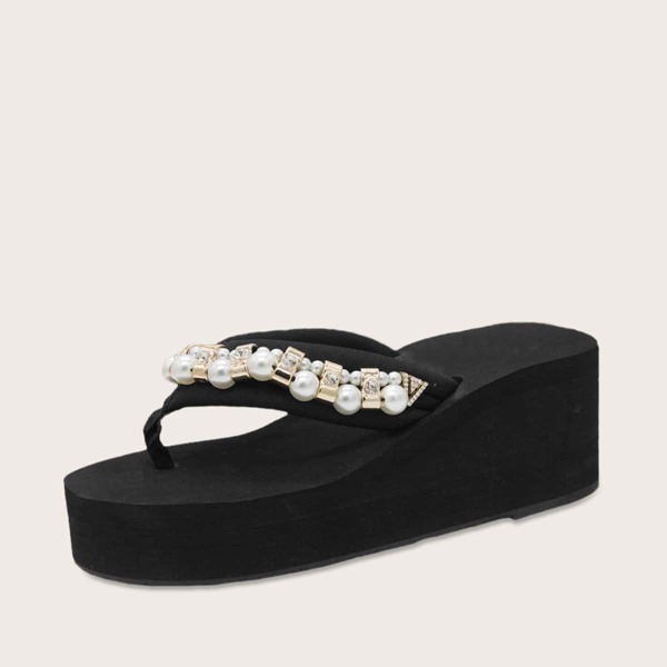 

Toe Post Перл Декор Клин Мулы, Чёрнобелые