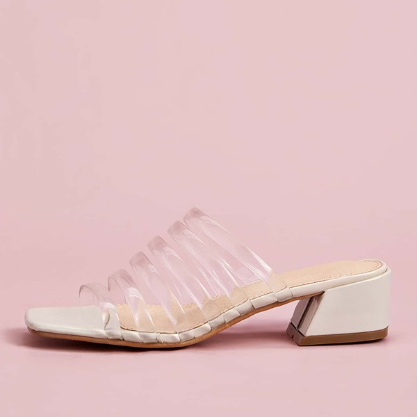 

Clear Strappy Block Heeled Mules