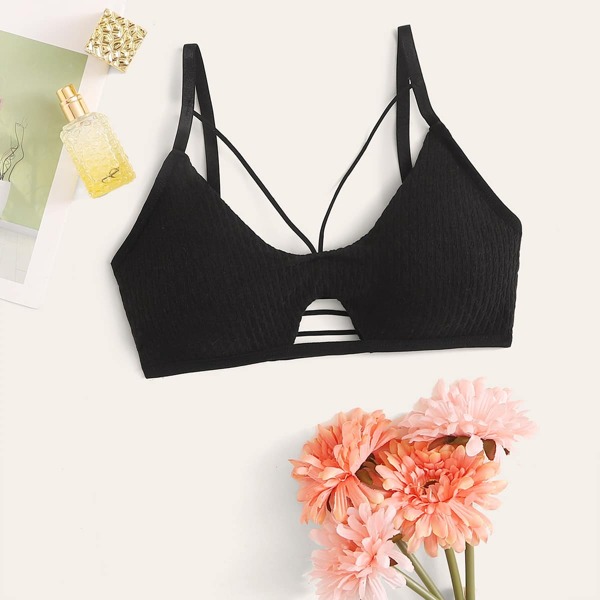 

Ribbed Harness Bralette, Black