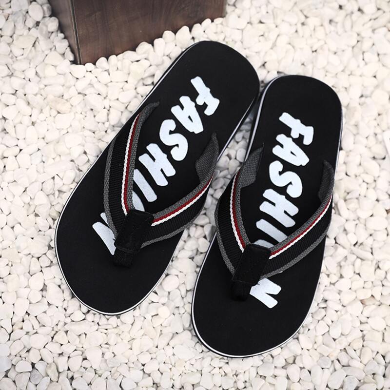 

Guys Striped Canvas Strap Flip Flops, Black
