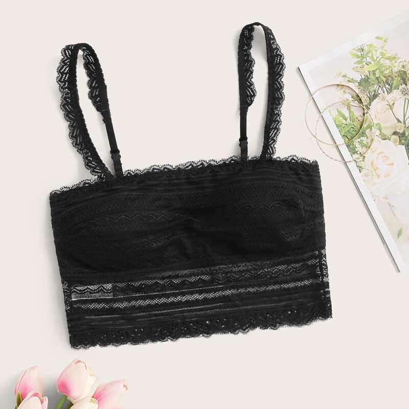 

Adjustable Strap Lace Bralette, Black