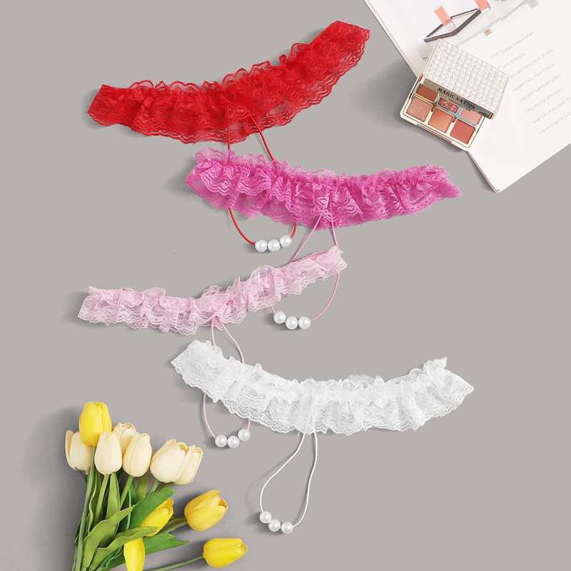

4pack Faux Pearl Ruffle Lace Panty Set, Multicolor