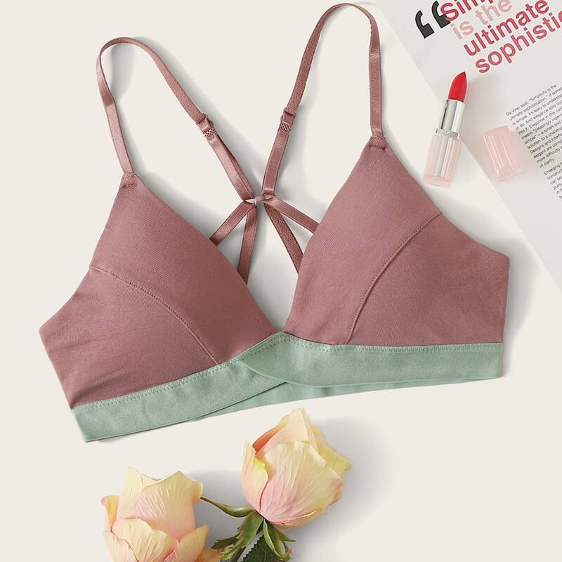 

Colorblock Adjustable Strap Bra, Pink