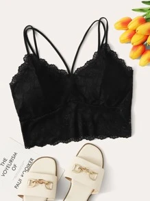 Floral Lace Harness Bralet - Black - View 1