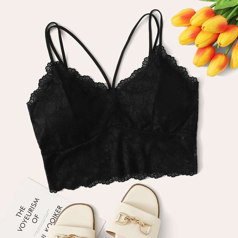 

Floral Lace Harness Bralette, Black