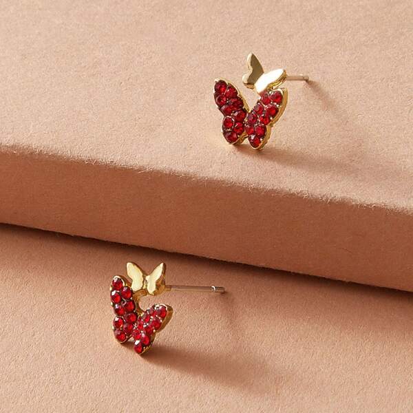 

1pair Butterfly Design Stud Earrings, Red