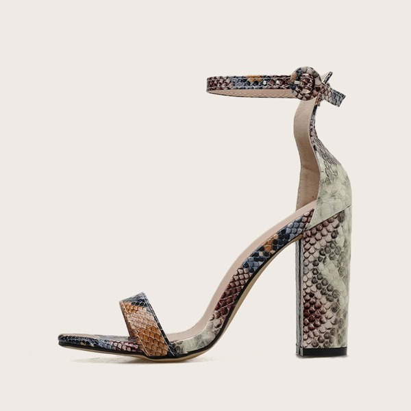 

Snakeskin Ankle Strap Chunky Heels, Multicolor
