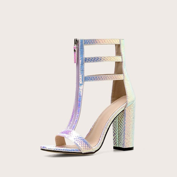 

Iridescent Zipper Front Chunky Heels, Multicolor
