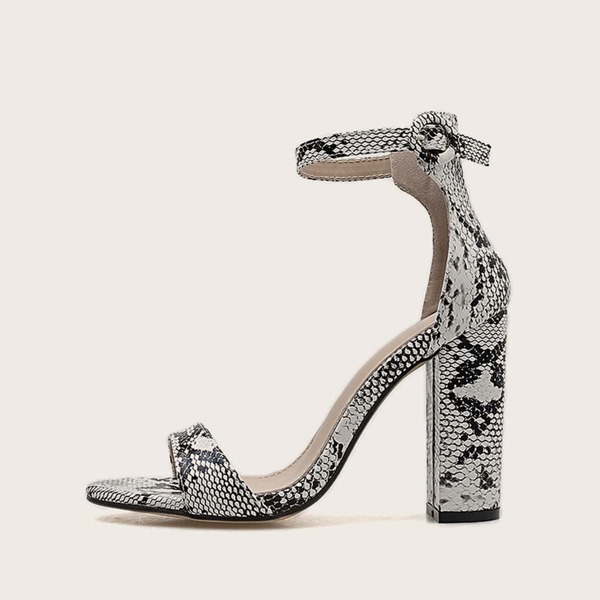 

Two Part Ankle Strap Chunky Heels, Black and white