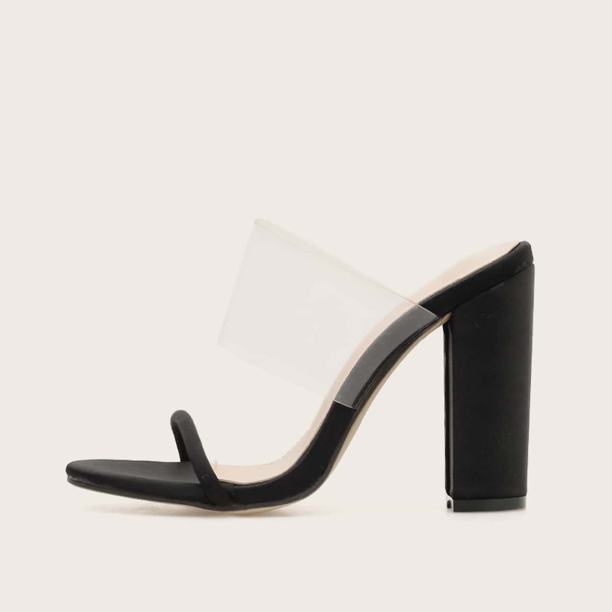

Open Toe Chunky Heeled Mules, Black